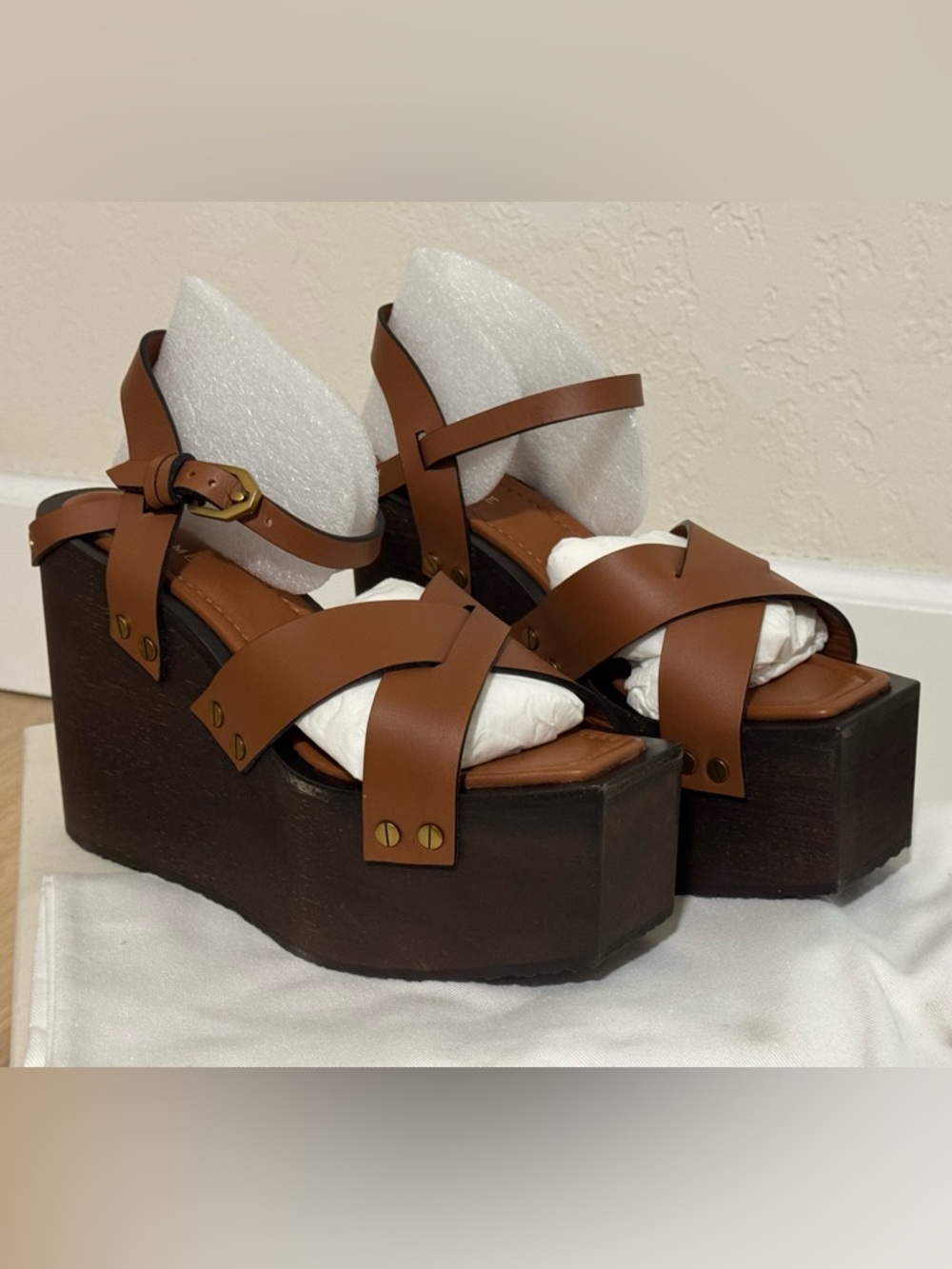 NEW IN BOX Frame Le Melrose Platform wedge sandals tobacco brown size 37.5